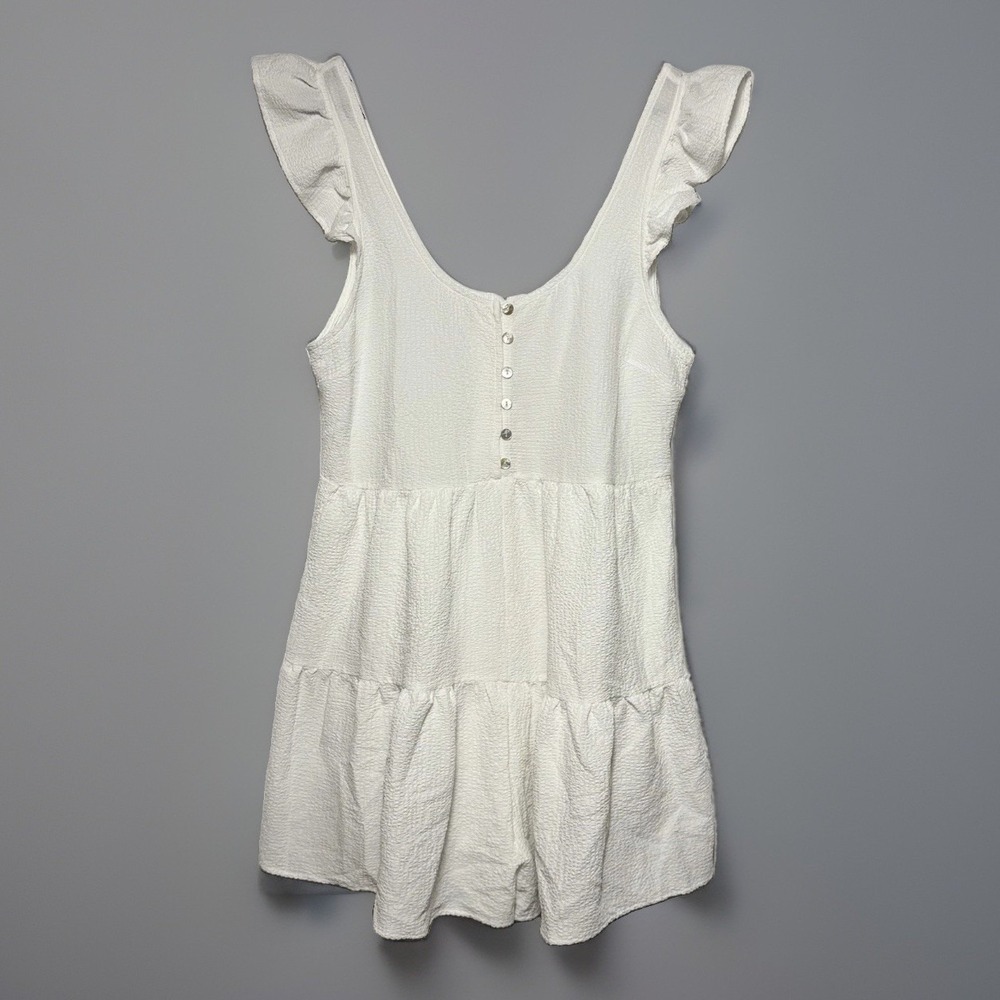 White Ruffle Tiered Romper Large Textured Shorts Cottagecore Boho Coquette